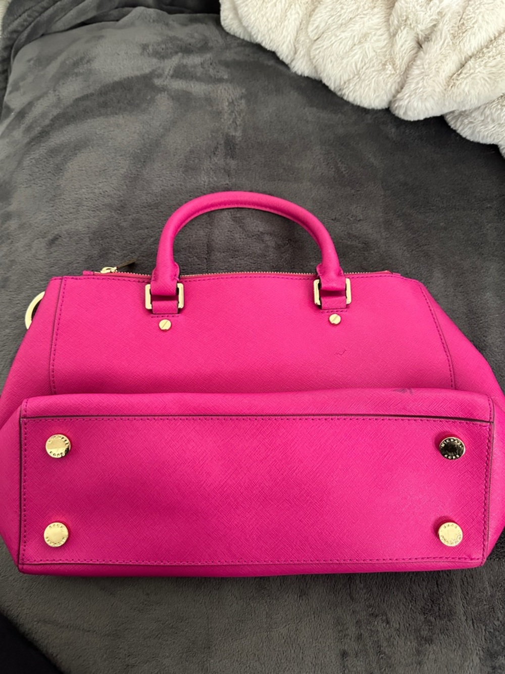 Michael Kors Hot Pink Saffiano Satchel with Gold Hardware - Picture 2 of 3